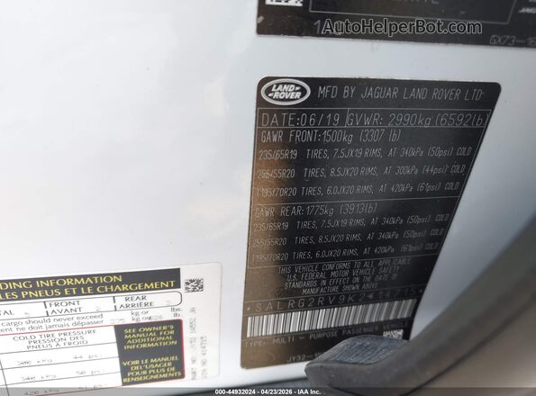 SALRG2RV9K2414715 2019 LAND ROVER DISCOVERY White Widok komory silnika