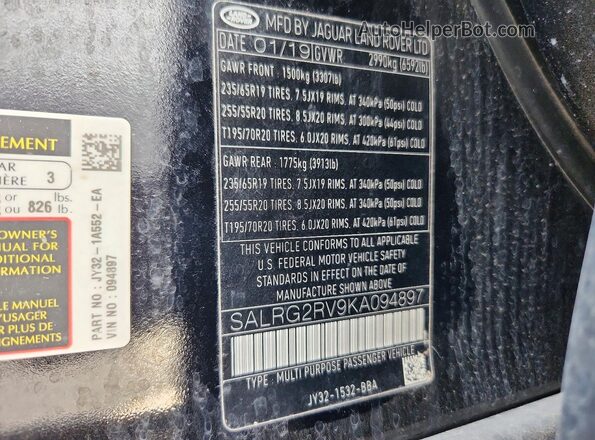 SALRG2RV9KA094897 2019 LAND ROVER DISCOVERY Black Вид підкапотного простору