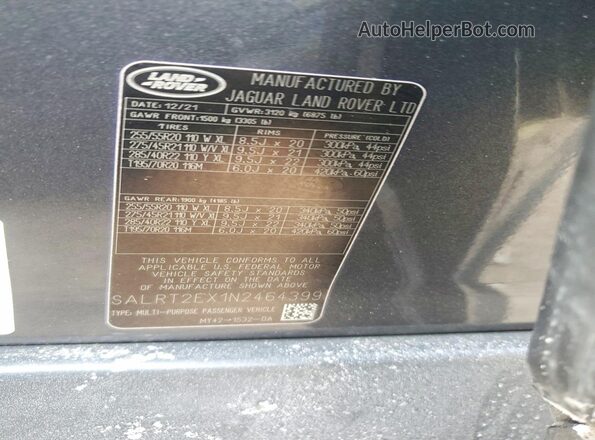 SALRT2EX1N2464399 2022 LAND ROVER DISCOVERY Black Widok naklejki z numerem VIN