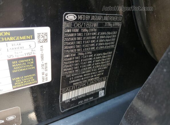 SALRT2RK1JA075518 2018 LAND ROVER DISCOVERY Black VIN sticker view