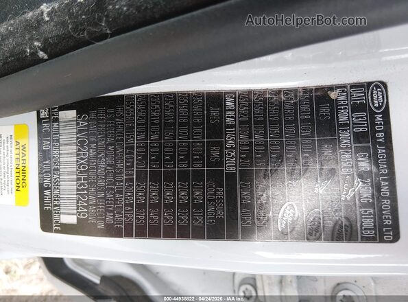 SALVC2RX9JH312449 2018 LAND ROVER RANGE ROVER EVOQUE White Vista del compartimento del motor