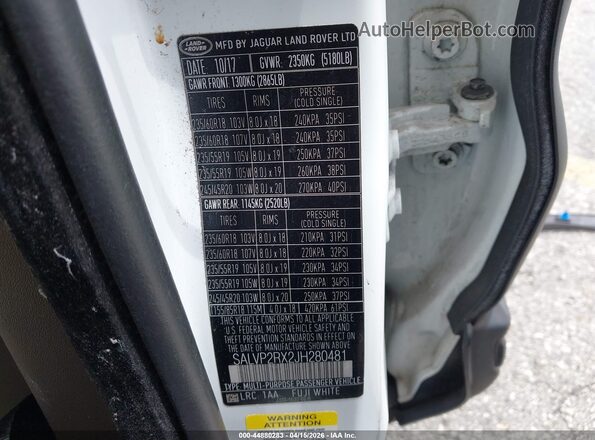 SALVP2RX2JH280481 2018 LAND ROVER RANGE ROVER EVOQUE Белый Вид подкапотного пространства