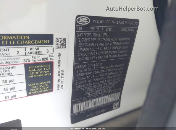 SALWG2RV0KA819614 2019 LAND ROVER RANGE ROVER SPORT White Widok komory silnika