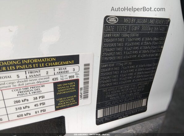 SALWR2KF9GA641190 2016 LAND ROVER RANGE ROVER SPORT White Вид підкапотного простору
