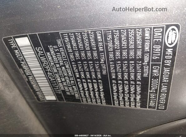 SALWR2PF4GA117177 2016 LAND ROVER RANGE ROVER SPORT Gray 