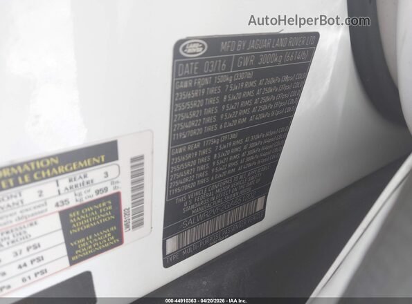 SALWR2VF2GA651202 2016 LAND ROVER RANGE ROVER SPORT White Vista del compartimento del motor