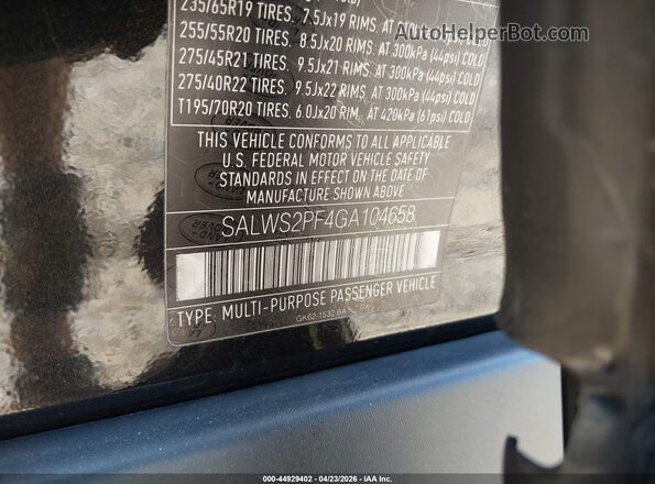 SALWS2PF4GA104658 2016 LAND ROVER RANGE ROVER SPORT Black Widok komory silnika