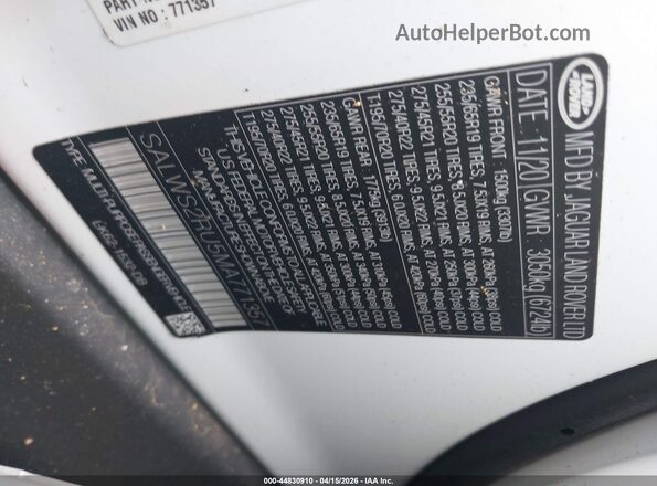SALWS2RU5MA771357 2021 LAND ROVER RANGE ROVER SPORT White Widok komory silnika