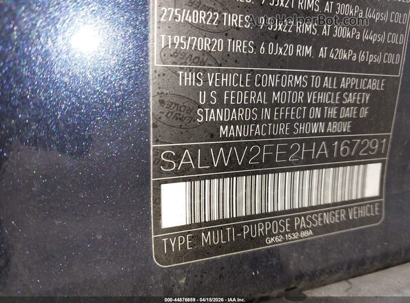 SALWV2FE2HA167291 2017 LAND ROVER RANGE ROVER SPORT Blue Շարժիչի բաժամունքի տեսք