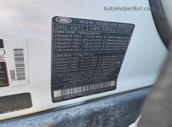 SALWV2FV7HA683033 2017 LAND ROVER RANGE White VIN կոդի պիտակի տեսք