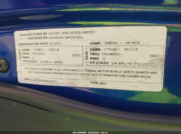 SALWZ2EF4GA595411 2016 LAND ROVER RANGE ROVER SPORT Blue Engine compartment view