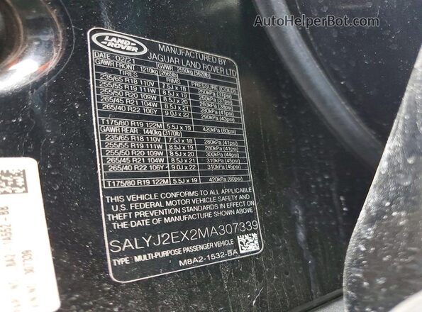 SALYJ2EX2MA307339 2021 LAND ROVER RANGE Black Engine compartment view
