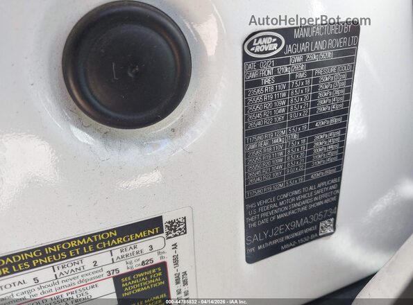SALYJ2EX9MA305734 2021 LAND ROVER RANGE ROVER VELAR White Вид підкапотного простору