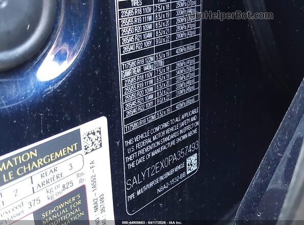 SALYT2EX0PA357493 2023 LAND ROVER RANGE ROVER VELAR Dark Blue Engine compartment view