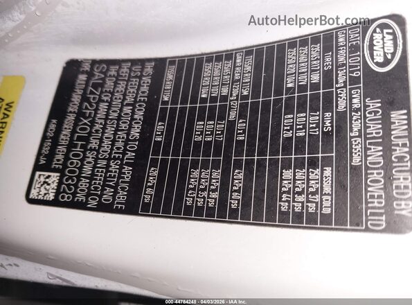 SALZP2FX0LH060328 2020 LAND ROVER RANGE ROVER EVOQUE White Engine compartment view