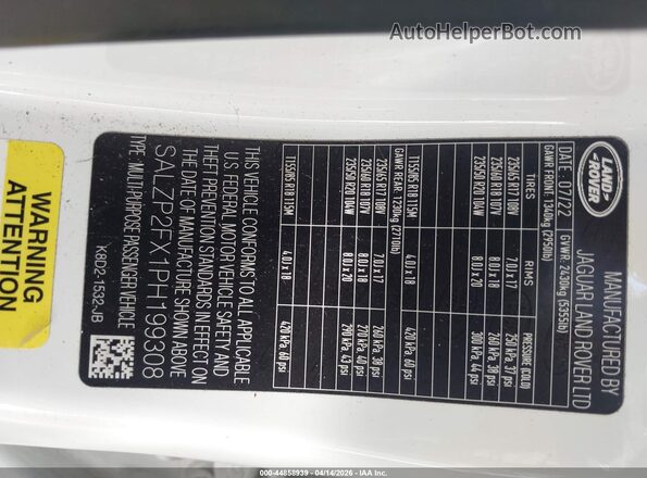 SALZP2FX1PH199308 2023 LAND ROVER RANGE ROVER EVOQUE White Вид підкапотного простору