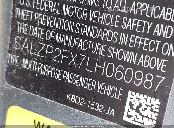 SALZP2FX7LH060987 2020 LAND ROVER RANGE ROVER EVOQUE Gray ძრავის განყოფილების ხედი