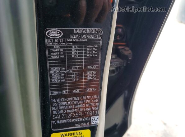 SALZT2FX5PH199131 2023 LAND ROVER RANGE Черный Вид наклейки с VIN-кодом
