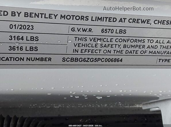 SCBBG6ZG5PC006864 2023 BENTLEY OTHER White Вид підкапотного простору