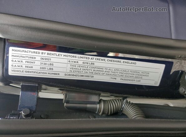 SCBDB4ZG3MC088729 2021 BENTLEY OTHER Blue ძრავის განყოფილების ხედი
