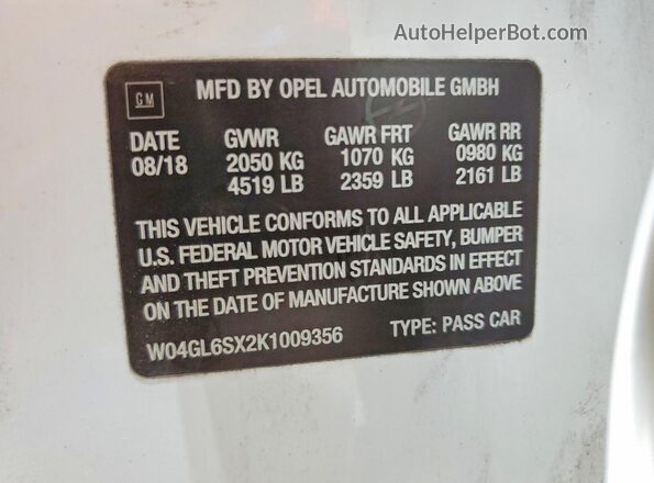 W04GL6SX2K1009356 2019 BUICK REGAL Белый Вид подкапотного пространства