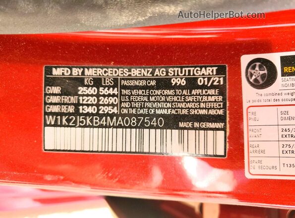 W1K2J5KB4MA087540 2021 MERCEDES-BENZ CLS-CLASS Red Vista del compartimento del motor