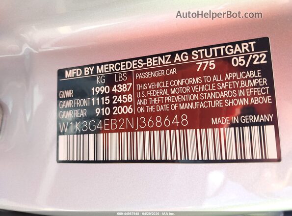 W1K3G4EB2NJ368648 2022 MERCEDES-BENZ A 220 Silver Engine compartment view