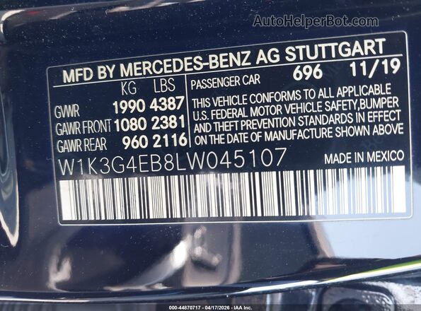 W1K3G4EB8LW045107 2020 MERCEDES-BENZ A 220 Black Շարժիչի բաժամունքի տեսք