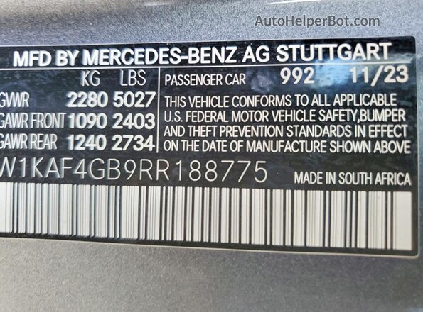 W1KAF4GB9RR188775 2024 MERCEDES-BENZ C Gray 