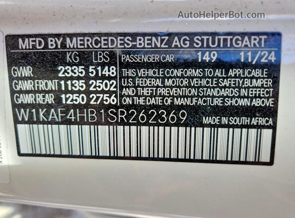 W1KAF4HB1SR262369 2025 MERCEDES-BENZ C White Շարժիչի բաժամունքի տեսք