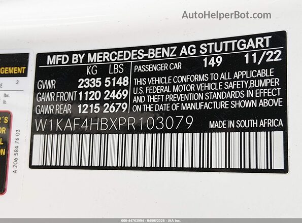 W1KAF4HBXPR103079 2023 MERCEDES-BENZ C-CLASS Белый Вид подкапотного пространства