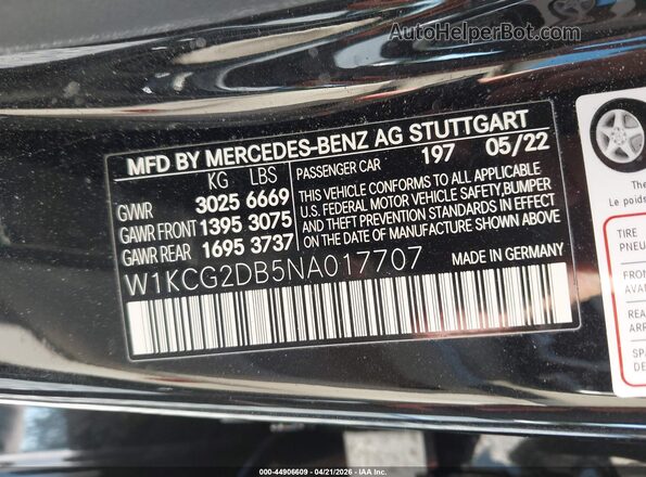 W1KCG2DB5NA017707 2022 MERCEDES-BENZ EQS 450+ Black Vista del compartimento del motor