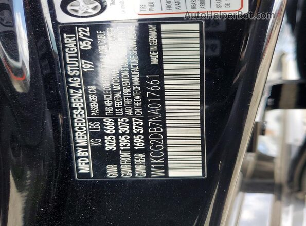 W1KCG2DB7NA017661 2022 MERCEDES-BENZ EQS Black Vista de la etiqueta del VIN