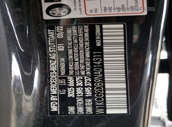 W1KCG2DB9NA014311 2022 MERCEDES-BENZ EQS Black VIN კოდის სტიკერის ხედი