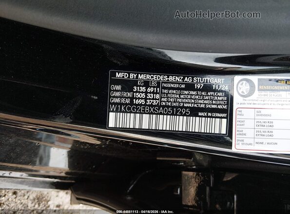 W1KCG2EBXSA051295 2025 MERCEDES-BENZ EQS 450 Black 