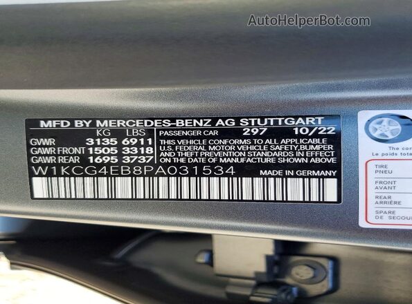 W1KCG4EB8PA031534 2023 MERCEDES-BENZ EQS Gray Вид наклейки з VIN-кодом