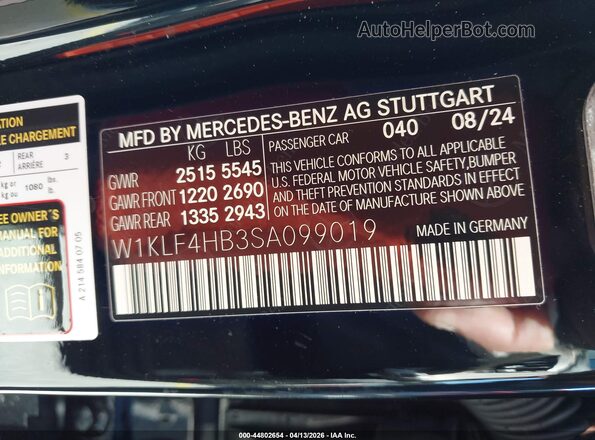 W1KLF4HB3SA099019 2025 MERCEDES-BENZ E-CLASS Черный Вид подкапотного пространства