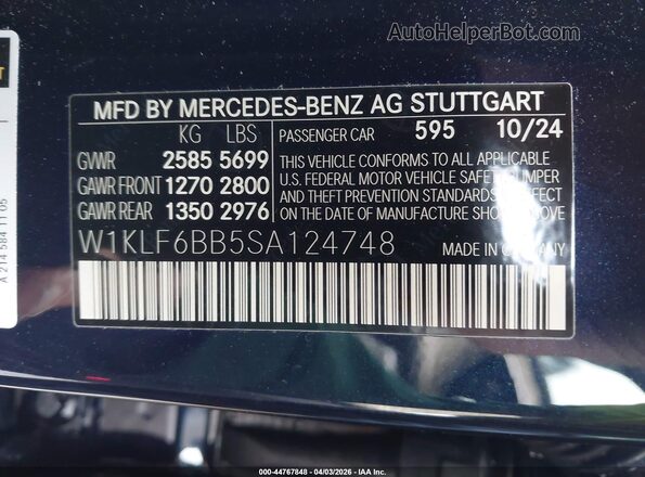 W1KLF6BB5SA124748 2025 MERCEDES-BENZ E-CLASS Blue 