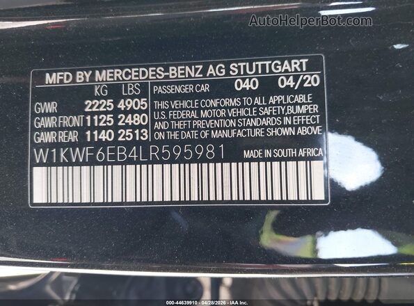 W1KWF6EB4LR595981 2020 MERCEDES-BENZ AMG C 43 Black Engine compartment view