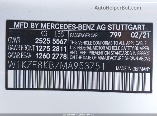 W1KZF8KB7MA953751 2021 MERCEDES-BENZ AMG E 63 White Вид підкапотного простору