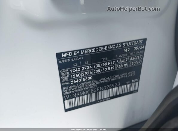 W1N9M0CB2RN095923 2024 MERCEDES-BENZ EQB 250 SUV White Շարժիչի բաժամունքի տեսք