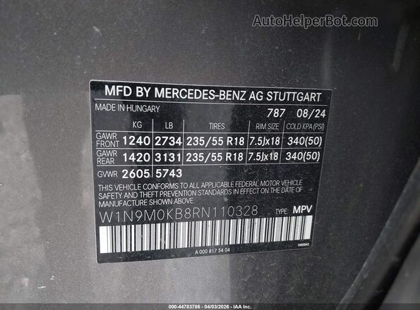 W1N9M0KB8RN110328 2024 MERCEDES-BENZ EQB 300 SUV Gray Շարժիչի բաժամունքի տեսք