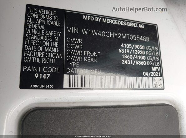 W1W40CHY2MT055488 2021 MERCEDES-BENZ SPRINTER White 