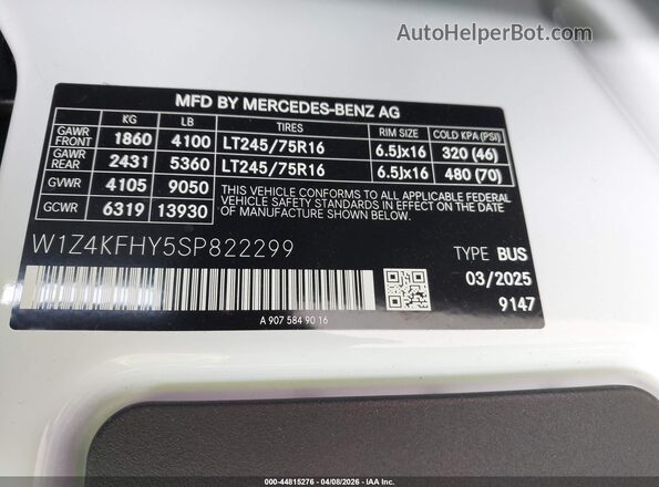 W1Z4KFHY5SP822299 2025 MERCEDES-BENZ SPRINTER White Задня права чверть
