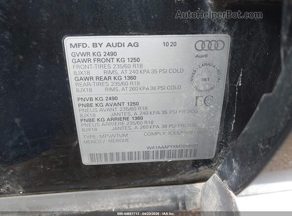 WA1AAAFYXM2016831 2021 AUDI Q5 Black 