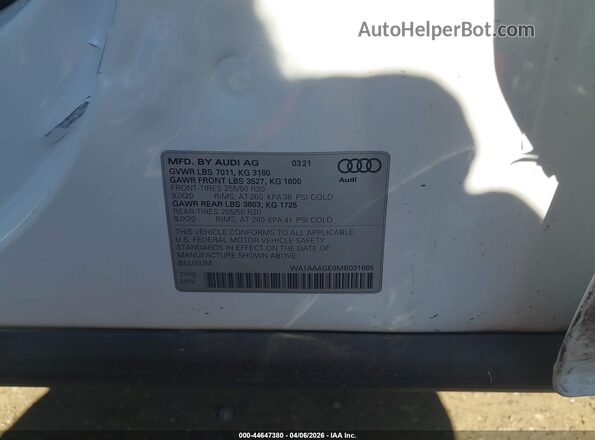 WA1AAAGE0MB031665 2021 AUDI E-TRON White Vista del compartimento del motor