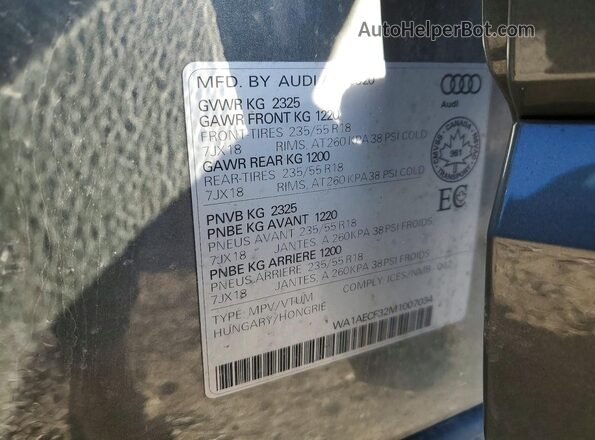 WA1AECF32M1007034 2021 AUDI Q3 Gray Widok naklejki z numerem VIN