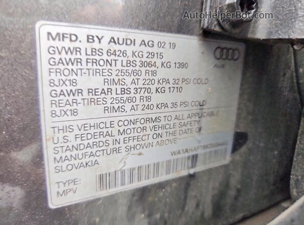 WA1AHAF75KD034402 2019 AUDI Q7 Gray 