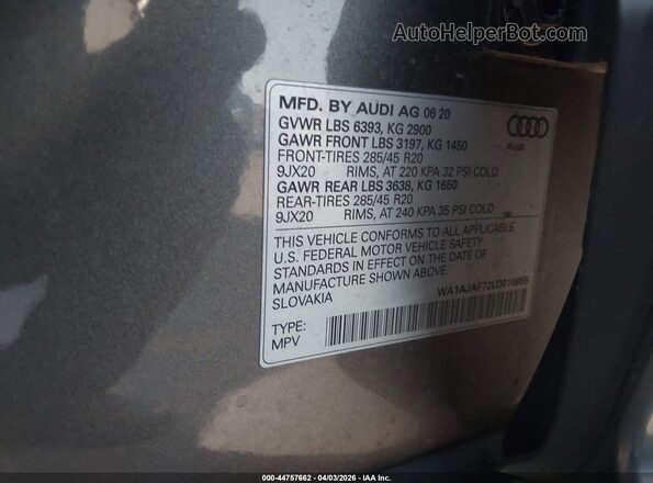 WA1AJAF72LD010855 2020 AUDI Q7 Серый 