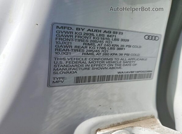 WA1AVBF19PD023694 2023 AUDI Q8 White VIN կոդի պիտակի տեսք